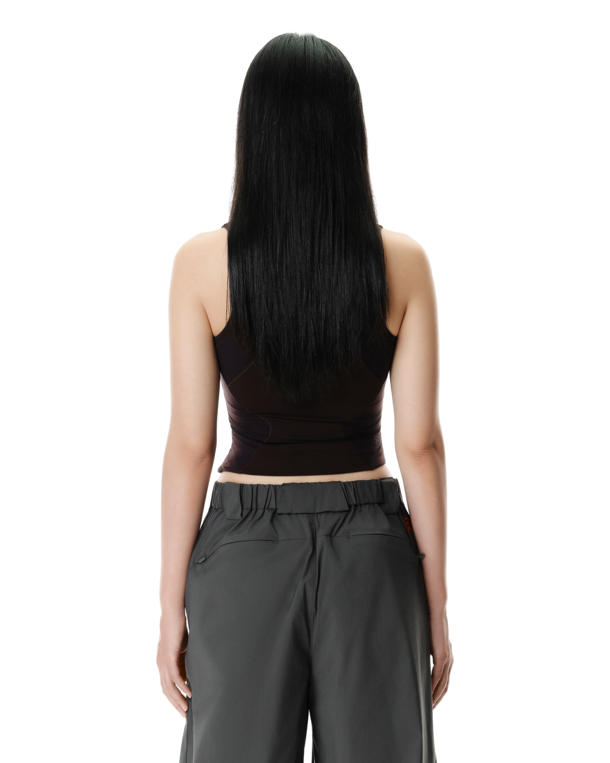 Ambr Contour Tank in Dark Brown, back view on model