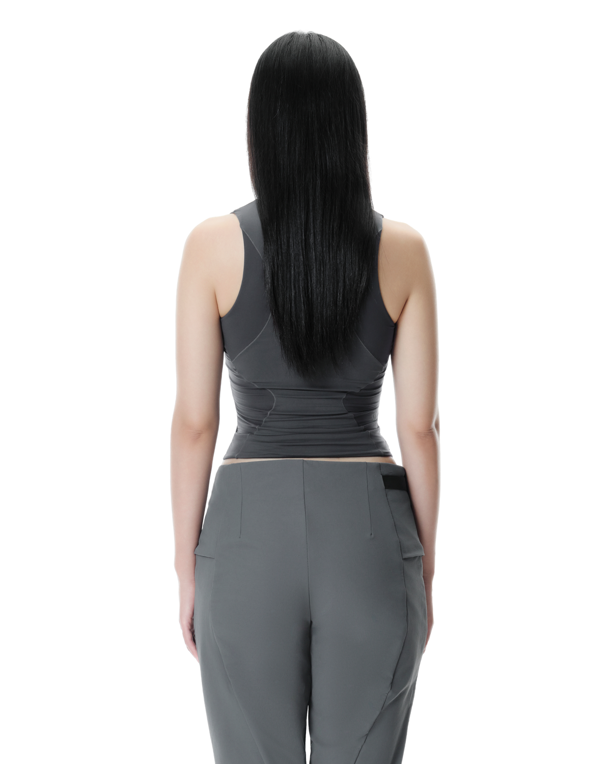 Ambr Contour Tank in Grey, back view on model