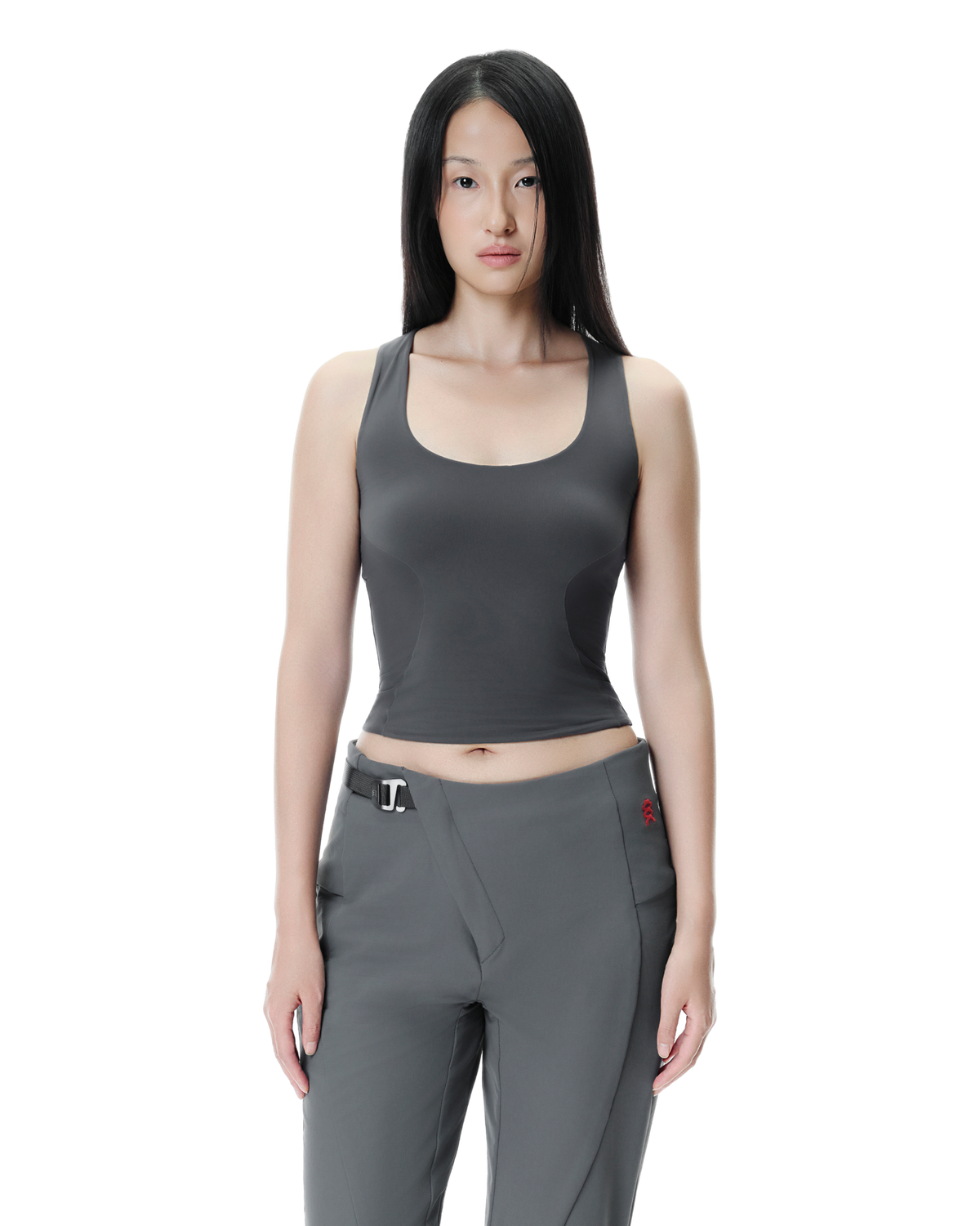 Ambr Contour Tank in Grey, front view on model
