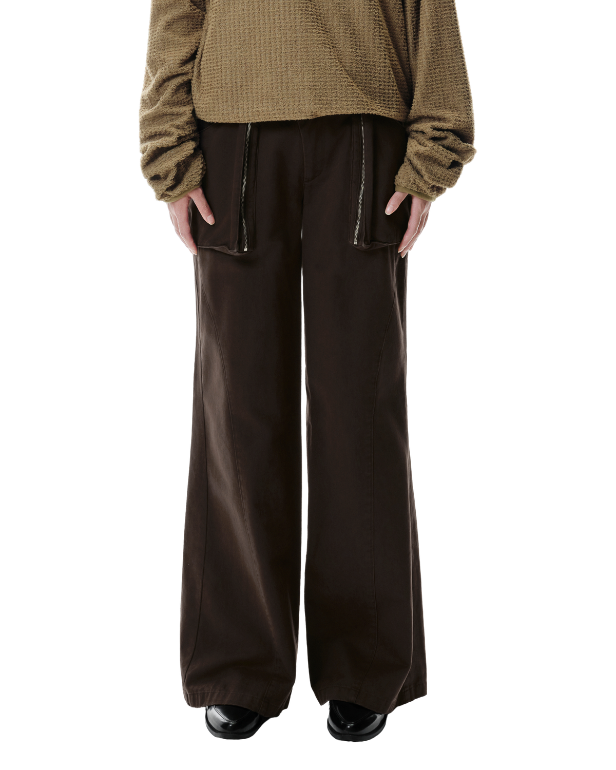 Aris Cargo Pants in Brown, front view on model