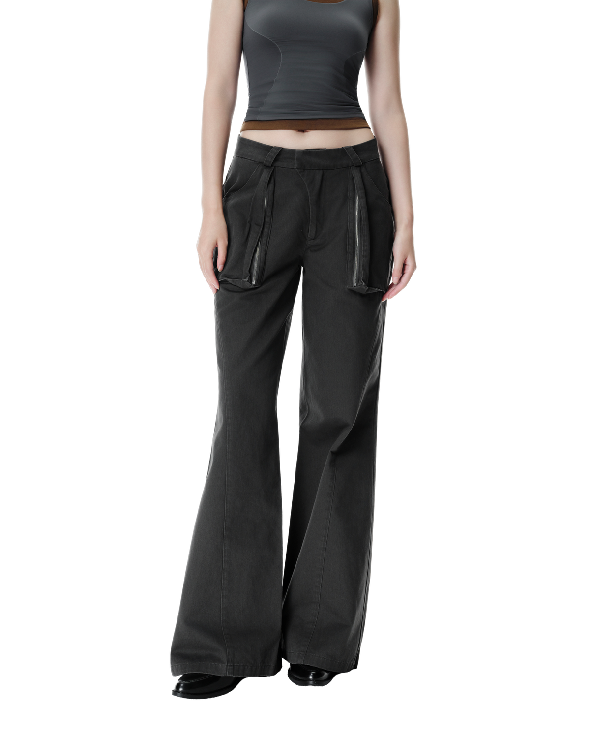 Aris Cargo Pants in Grey, front view on model