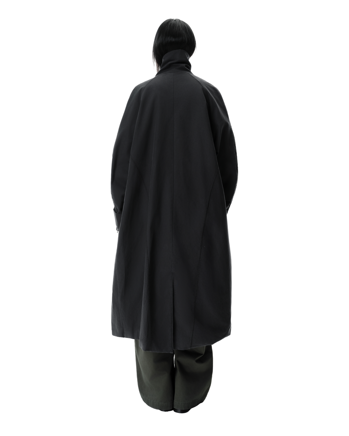 Arka Cargo Trench Coat in Grey, back view on model