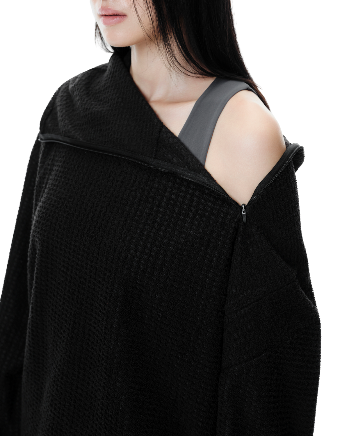 Kyne THERMOLITE® Balaclava Fleece in Black, detail view on model