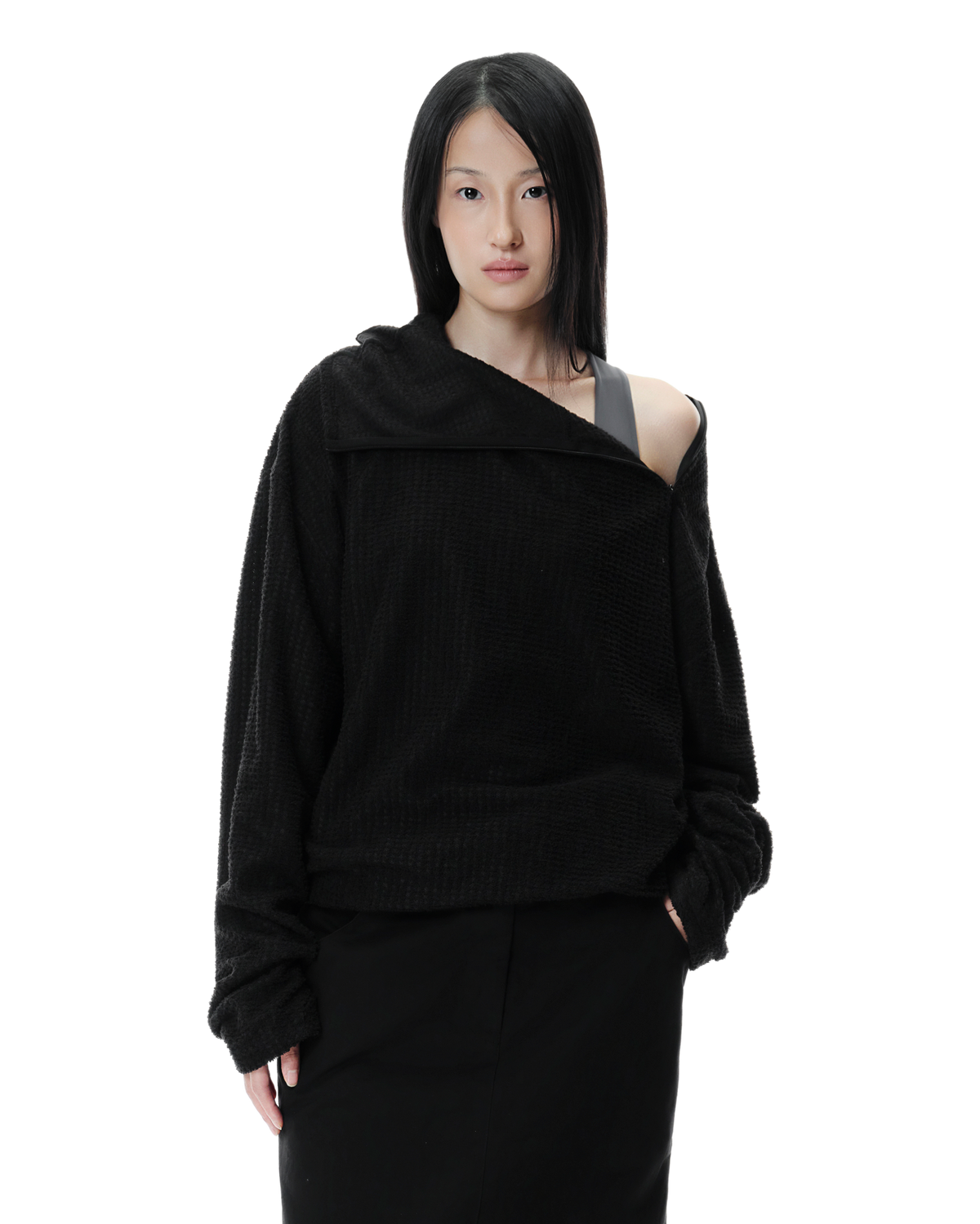 Kyne THERMOLITE® Balaclava Fleece in Black, front view on model