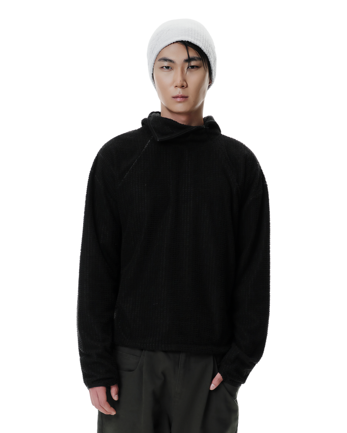 Kyne THERMOLITE® Balaclava Fleece in Black, front view on model