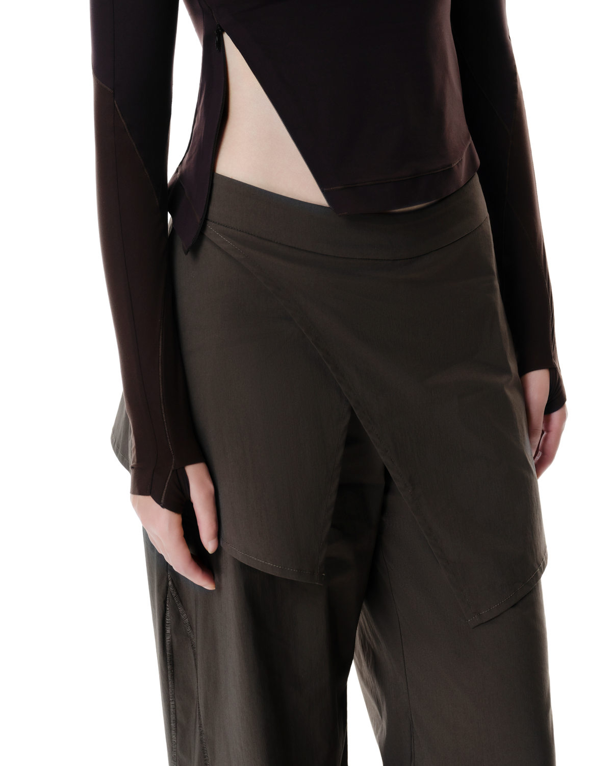 Neo Skort Pants in Brown, detail view on model