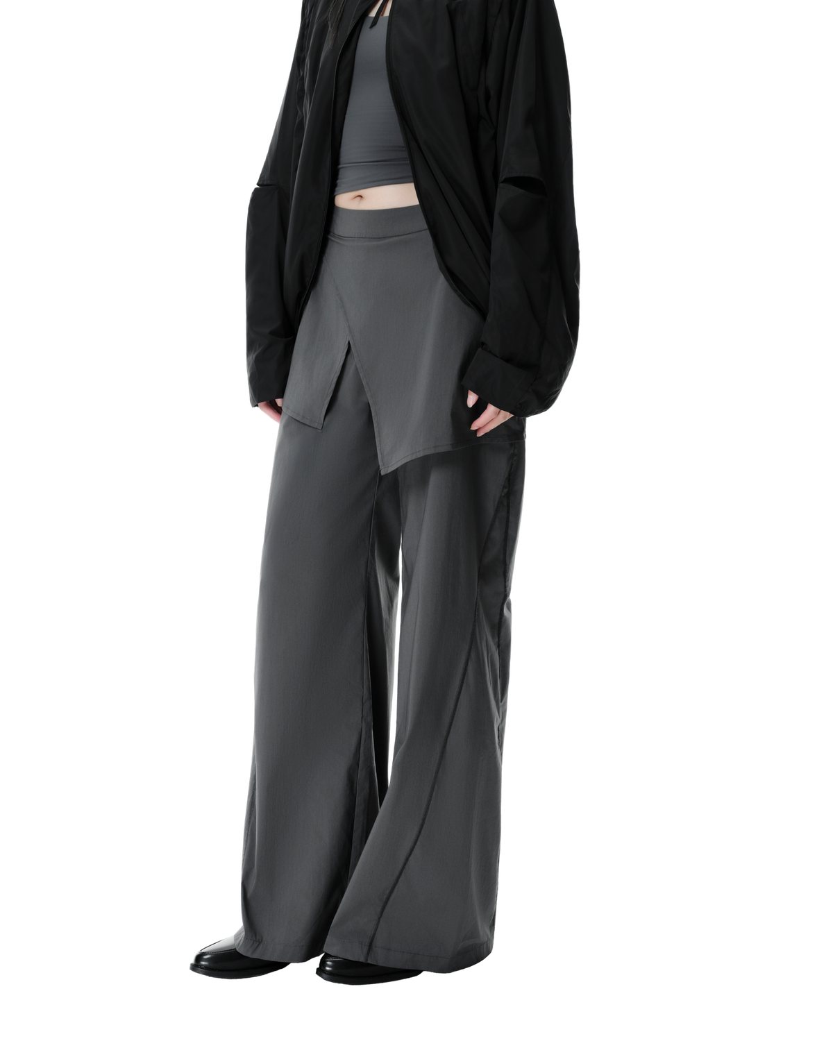 Neo Skort Pants in Grey, front view on model