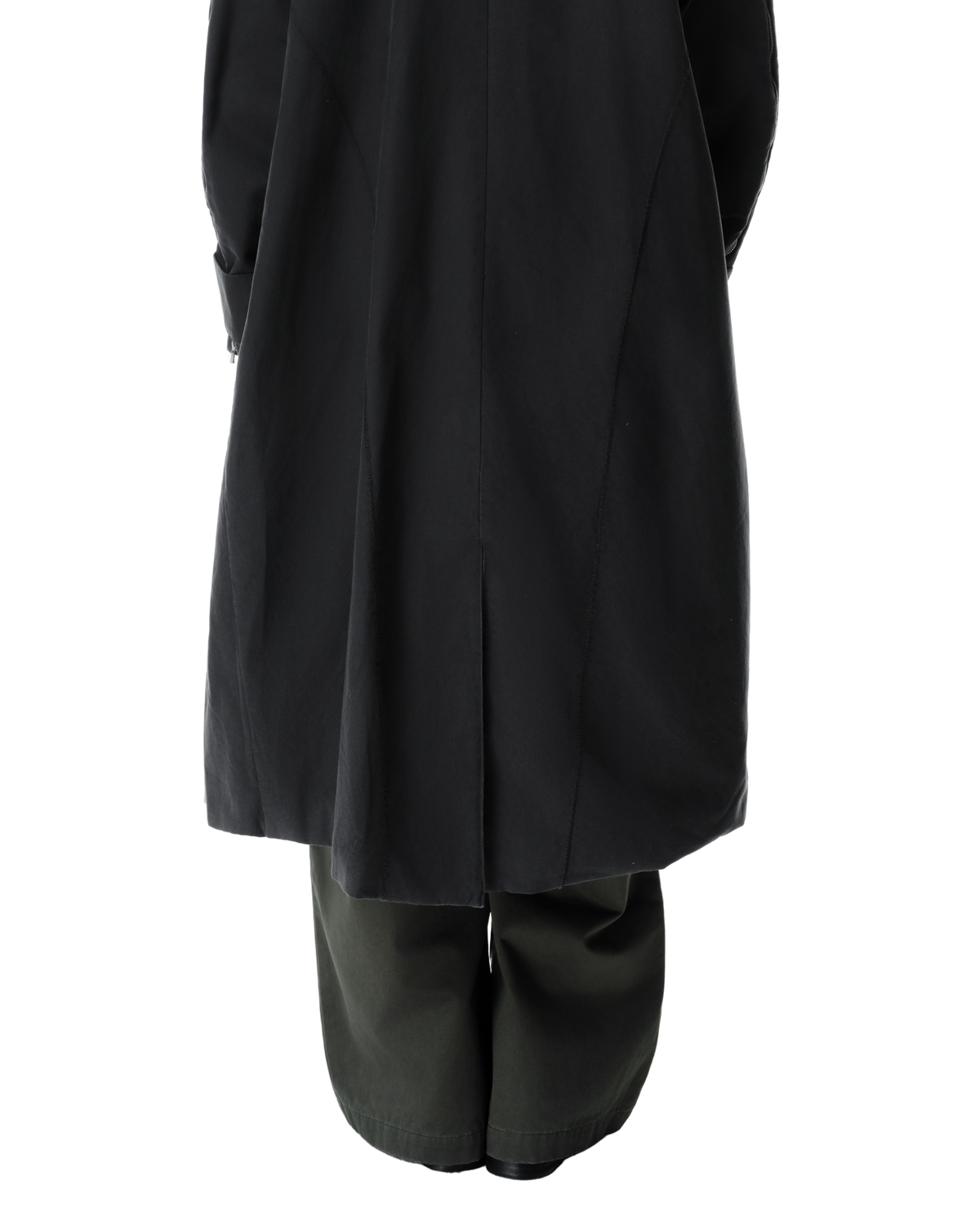 Ryg Pleated Trousers in Washed Olive Khaki, back view on model