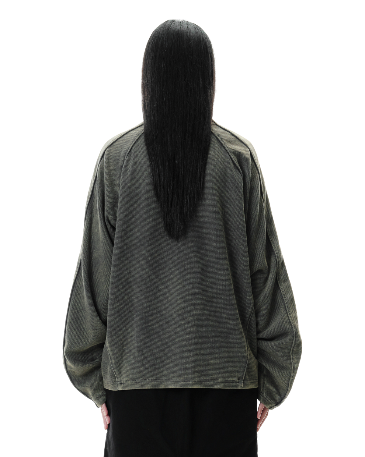 Talus Half-Zip Pullover in Washed Grey, back view on model
