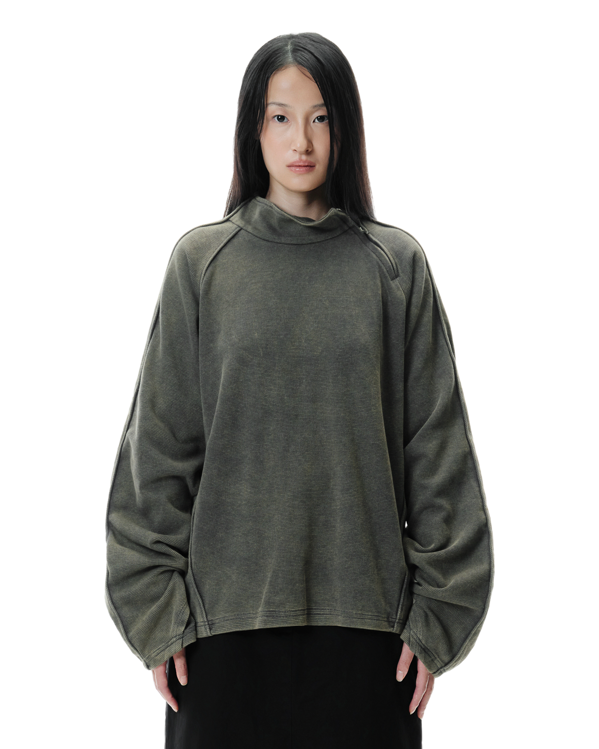 Talus Half-Zip Pullover in Washed Grey, front view on model