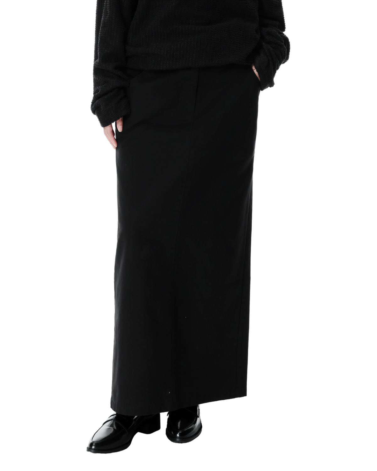 Vea Column Skirt in Black, front view on model