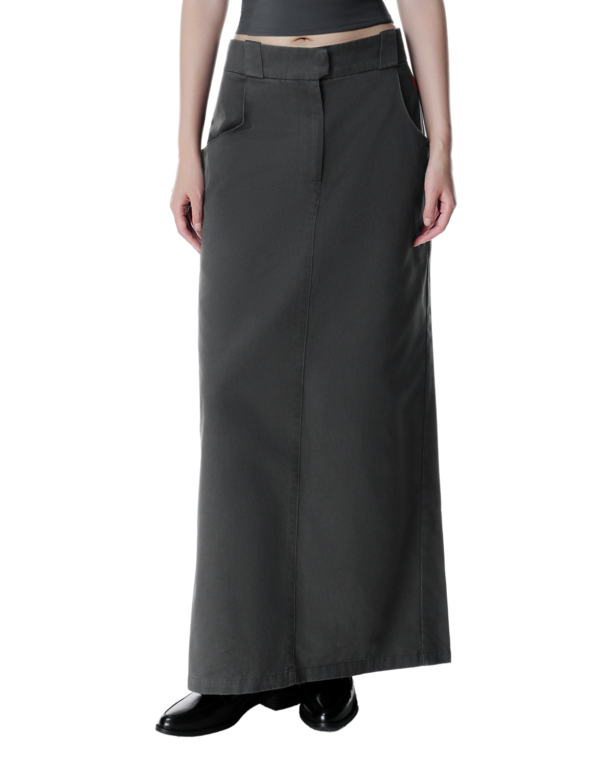 Vea Column Skirt in Washed Grey, front view on model