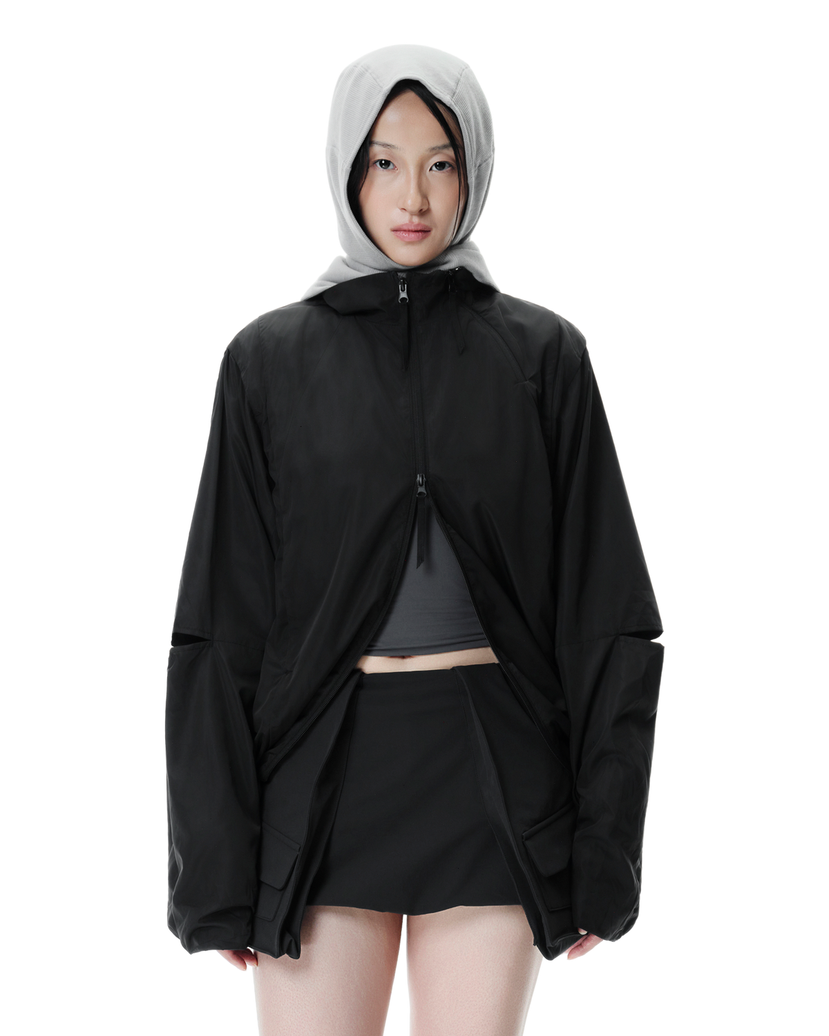 Vex Windbreaker in Black, front view on model