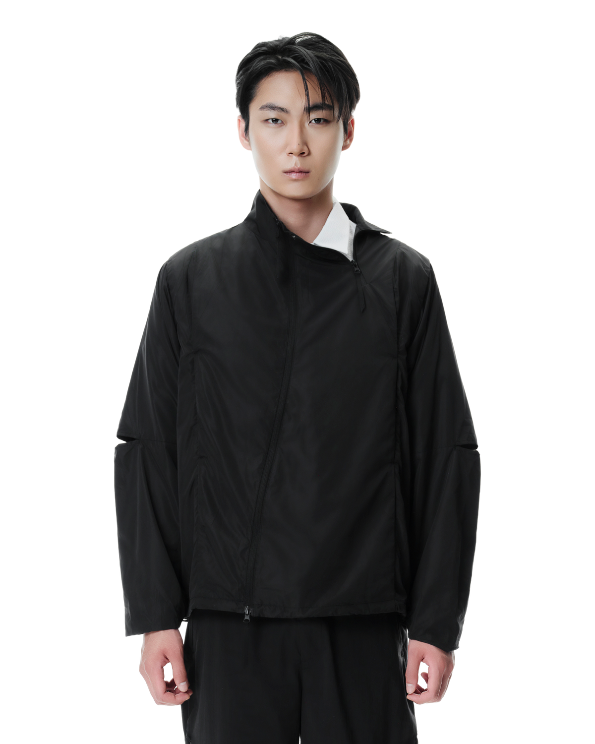 Vex Windbreaker in Black, front view on model