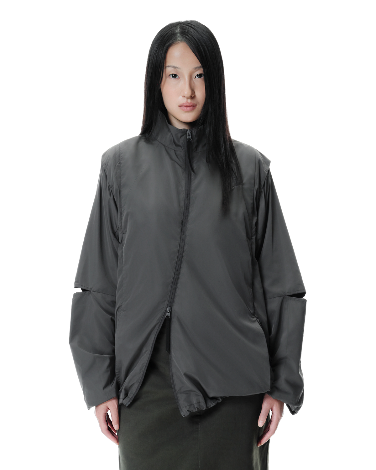 Vex Windbreaker in Grey, front view on model